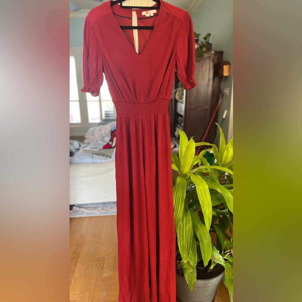 Boden Burgundy Jumpsuit 4 Tall Coquette Siren Quiet Luxury | Smocked Waist Y2K
